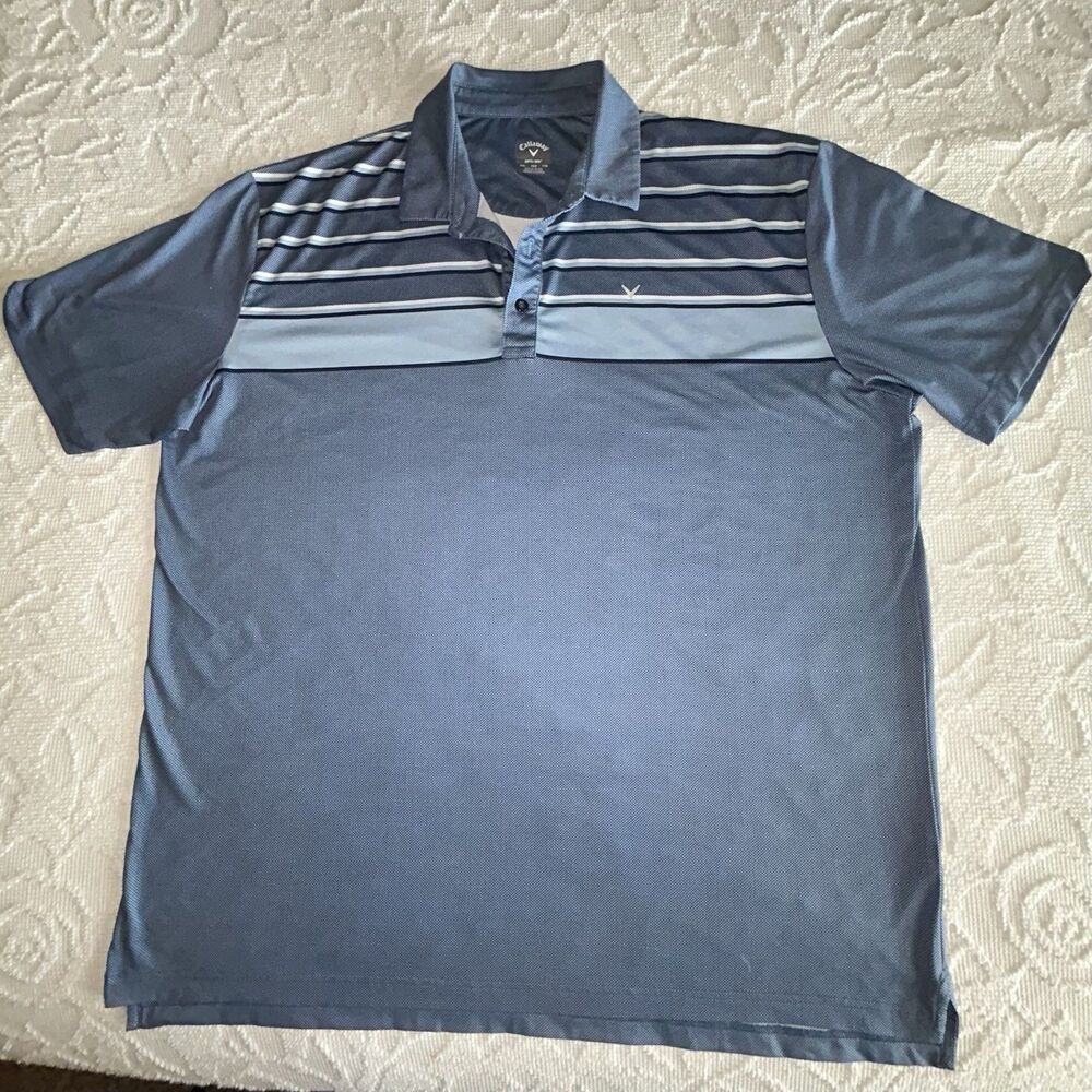 Callaway Opti-Dri Golf Polo Shirt Men XXL Short Sleeve Blue Houndstooth Wicking